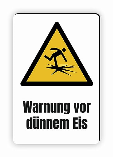Warnzeichen (W043) Warnung vor dünnem Eis - Eckiges Warnschild mit Text - Warnschild mit Text - nach DIN EN ISO 7010 von Fassbender-Druck Warnzeichen