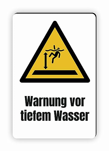 Warnzeichen (W047) Warnung vor tiefem Wasser - Eckiges Warnschild mit Text - Warnschild mit Text - nach DIN EN ISO 7010 von Fassbender-Druck Warnzeichen