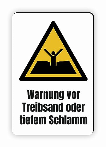 Warnzeichen (W061) Warnung vor Treibsand oder tiefem Schlamm - Eckiges Warnschild mit Text - Warnschild mit Text - nach DIN EN ISO 7010 von Fassbender-Druck Warnzeichen