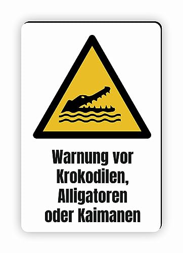 Warnzeichen (W067) Warnung vor Krokodilen, Alligatoren oder Kaimanen - Eckiges Warnschild mit Text - Warnschild mit Text - nach DIN EN ISO 7010 von Fassbender-Druck Warnzeichen