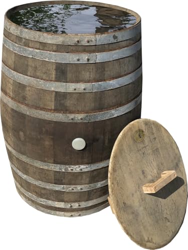 Fassl Baron Holzfass mit Deckel 300 Liter Regentonne gebrauchtes Weinfass Regenfass Barriquefass Eiche Wasserfass Tonne Bottich Fass von Fassl Baron