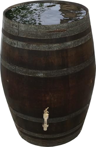 Fassl Baron Regentonne gebrauchtes Weinfass Holzfass Regenfass Barriquefass Eiche 225 Liter Wasserfass Tonne Bottich Fass (mit Naturöl versiegelt, Messinghahn 3/4 Zoll) von Fassl Baron