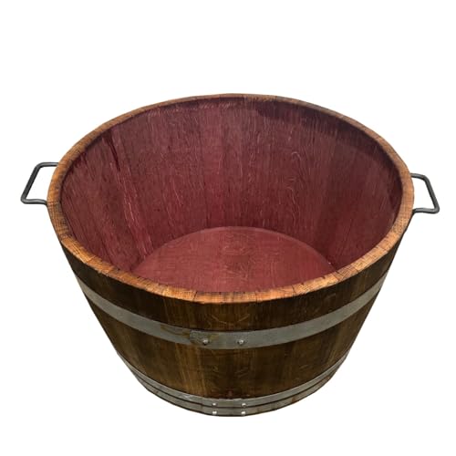Fassl Baron gebrauchtes halbes Weinfass geölt, mit Eisengriffen- D/H=70/40cm- 100 Liter Holzfass halbiert aus Eiche als Pflanzkübel oder Miniteich 100 Liter von Fassl Baron