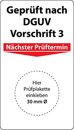 Grundplakette Geprüft nach DGUV Vorschrift 3, 100 Stück, 70 x 40 mm, Vinylfolie, selbstklebend, Grundetikett für Prüfplaketten von Fast-Label