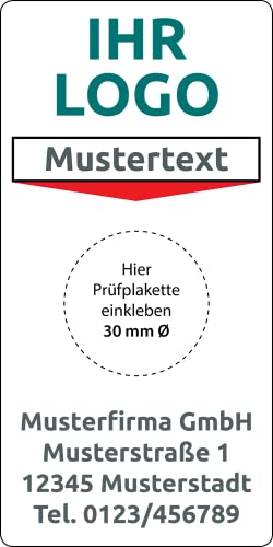 Grundplaketten mit Logo und Wunschtext, 56 Stück, 90 x 45 mm, Vinylfolie, selbstklebend, Individuelle Wartungsaufkleber mit Firmeneindruck von Fast-Label