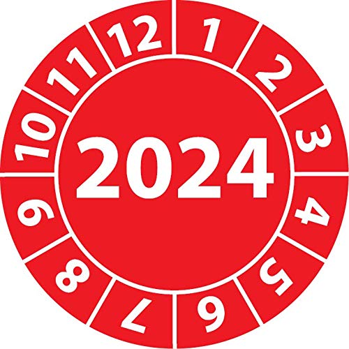 Jahresprüfplakette 2024, Vinylfolie, selbstklebend, Prüfaufkleber, Jahresplakette für das Jahr 2024 (20 mm Ø, Rot, 500) von Fast-Label