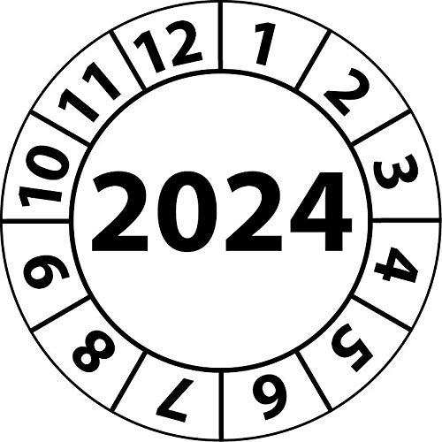 Jahresprüfplakette 2024, Vinylfolie, selbstklebend, Prüfaufkleber, Jahresplakette für das Jahr 2024 (20 mm Ø, Weiß, 100) von Fast-Label