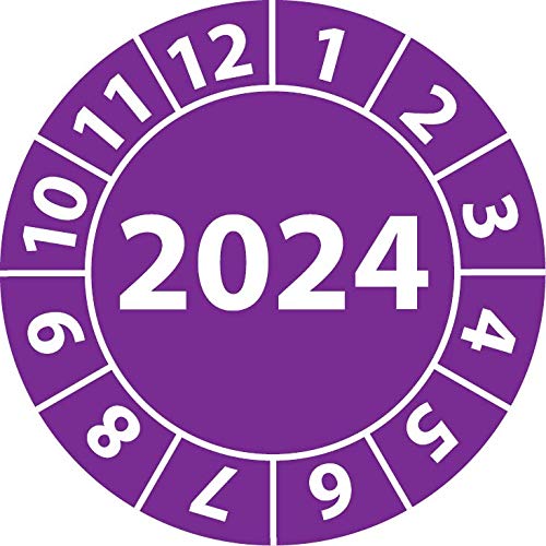 Jahresprüfplakette 2024, Vinylfolie, selbstklebend, Prüfaufkleber, Jahresplakette für das Jahr 2024 (20 mm Ø, Violett, 500) von Fast-Label