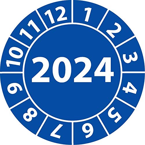 Jahresprüfplakette 2024, Vinylfolie, selbstklebend, Prüfaufkleber, Jahresplakette für das Jahr 2024 (25 mm Ø, Blau, 100) von Fast-Label