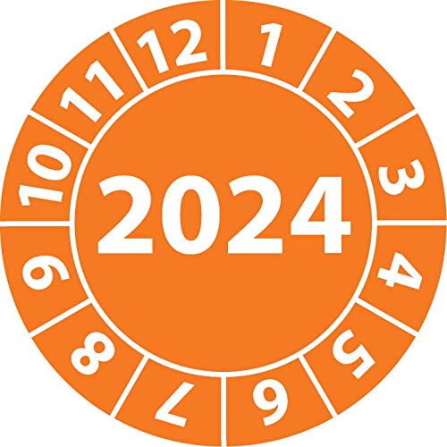 Jahresprüfplakette 2024, Vinylfolie, selbstklebend, Prüfaufkleber, Jahresplakette für das Jahr 2024 (30 mm Ø, Orange, 100) von Fast-Label