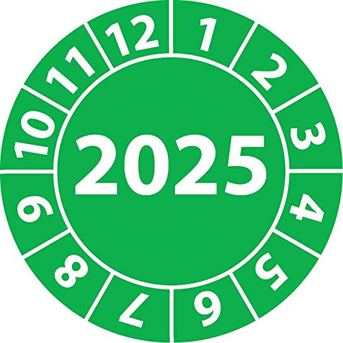 Jahresprüfplakette 2025, Vinylfolie, selbstklebend, Prüfaufkleber, Jahresplakette für das Jahr 2025 (20 mm Ø, Grün, 500) von Fast-Label