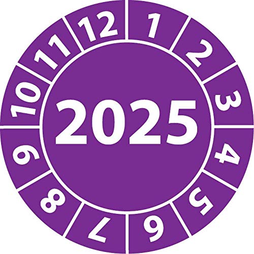 Jahresprüfplakette 2025, Vinylfolie, selbstklebend, Prüfaufkleber, Jahresplakette für das Jahr 2025 (35 mm Ø, Violett, 500) von Fast-Label