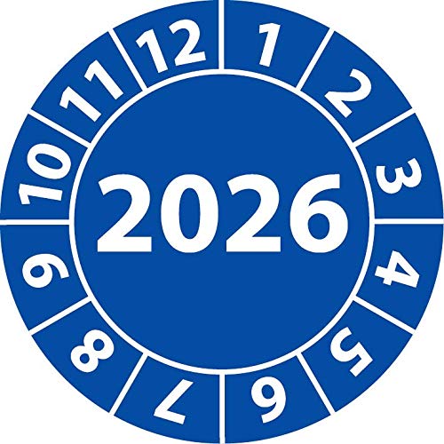 Jahresprüfplakette 2026, Vinylfolie, selbstklebend, Prüfaufkleber, Jahresplakette für das Jahr 2026 (20 mm Ø, Blau, 250) von Fast-Label