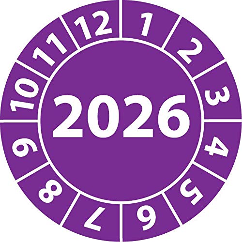 Jahresprüfplakette 2026, Vinylfolie, selbstklebend, Prüfaufkleber, Jahresplakette für das Jahr 2026 (30 mm Ø, Violett, 100) von Fast-Label