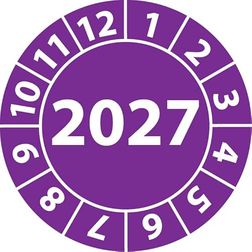 Jahresprüfplakette 2027, Vinylfolie, selbstklebend, Prüfaufkleber, Jahresplakette für das Jahr 2027 in verschiedenen Farben & Größen (30 mm Ø, Violett, 100) von Fast-Label