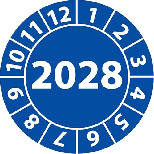 Jahresprüfplakette 2028, Vinylfolie, selbstklebend, Prüfaufkleber, Jahresplakette für das Jahr 2028 (25 mm Ø, Blau, 250) von Fast-Label