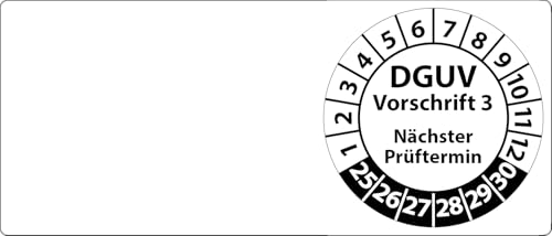 Kabelprüfplaketten DGUV Vorschrift 3 Nächster Prüftermin 70 x 30 mm, 100 Stück, Prüfplaketten für Kabel DGUV V3 (Weiß) von Fast-Label