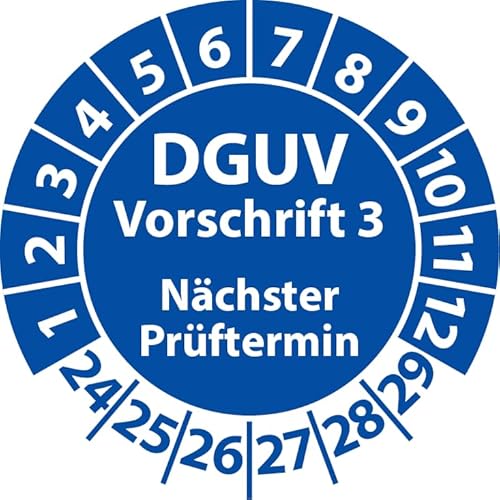 Prüfplakette DGUV Vorschrift 3 Nächster Prüftermin, selbstklebend, Prüfaufkleber, Prüfetikett, Plakette (20 mm Ø, Blau, 100) von Fast-Label
