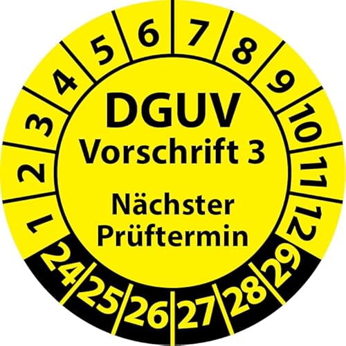 Prüfplakette DGUV Vorschrift 3 Nächster Prüftermin, selbstklebend, Prüfaufkleber, Prüfetikett, Plakette (20 mm Ø, Gelb, 250) von Fast-Label