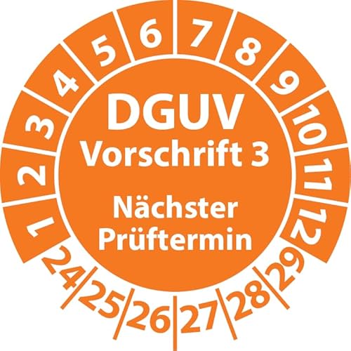 Prüfplakette DGUV Vorschrift 3 Nächster Prüftermin, selbstklebend, Prüfaufkleber, Prüfetikett, Plakette (20 mm Ø, Orange, 250) von Fast-Label