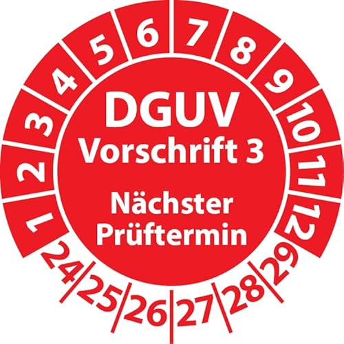 Prüfplakette DGUV Vorschrift 3 Nächster Prüftermin, selbstklebend, Prüfaufkleber, Prüfetikett, Plakette (20 mm Ø, Rot, 100) von Fast-Label