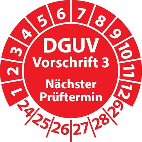 Prüfplakette DGUV Vorschrift 3 Nächster Prüftermin, selbstklebend, Prüfaufkleber, Prüfetikett, Plakette (20 mm Ø, Rot, 500) von Fast-Label
