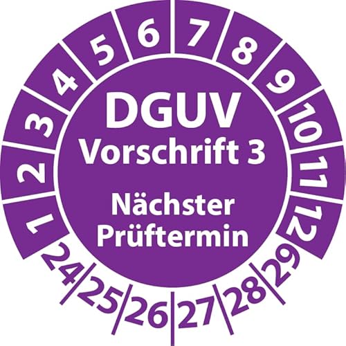Prüfplakette DGUV Vorschrift 3 Nächster Prüftermin, selbstklebend, Prüfaufkleber, Prüfetikett, Plakette (20 mm Ø, Violett, 100) von Fast-Label