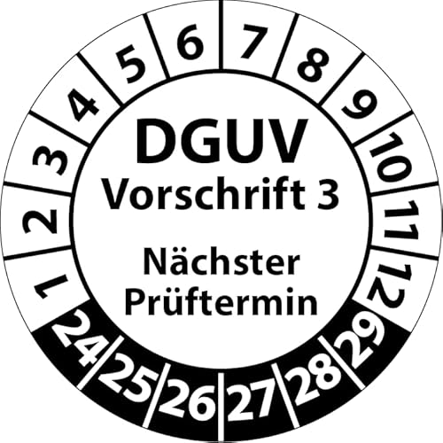 Prüfplakette DGUV Vorschrift 3 Nächster Prüftermin, selbstklebend, Prüfaufkleber, Prüfetikett, Plakette (20 mm Ø, Weiß, 250) von Fast-Label