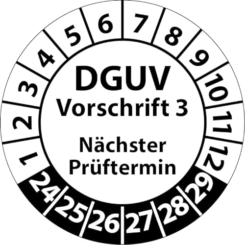 Prüfplakette DGUV Vorschrift 3 Nächster Prüftermin, selbstklebend, Prüfaufkleber, Prüfetikett, Plakette (20 mm Ø, Weiß, 250) von Fast-Label