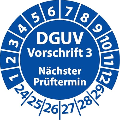 Prüfplakette DGUV Vorschrift 3 Nächster Prüftermin, selbstklebend, Prüfaufkleber, Prüfetikett, Plakette (25 mm Ø, Blau, 250) von Fast-Label