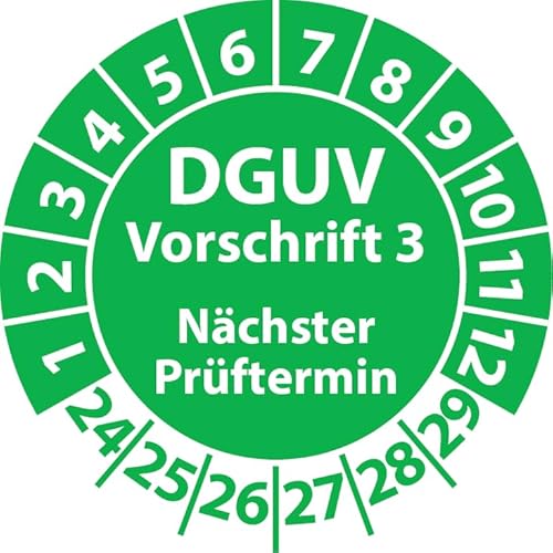 Prüfplakette DGUV Vorschrift 3 Nächster Prüftermin, selbstklebend, Prüfaufkleber, Prüfetikett, Plakette (25 mm Ø, Grün, 250) von Fast-Label
