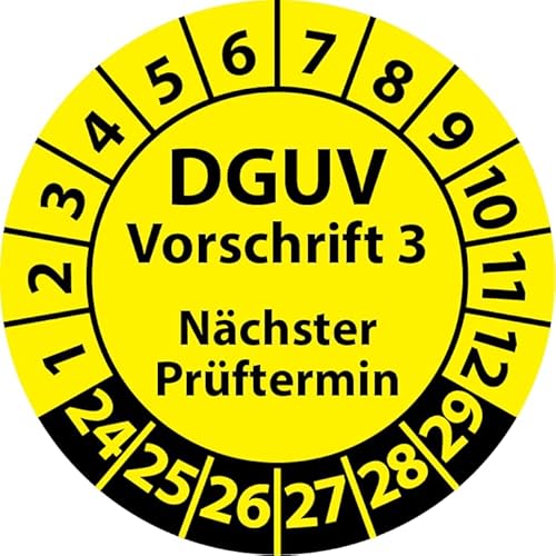 Prüfplakette DGUV Vorschrift 3 Nächster Prüftermin, selbstklebend, Prüfaufkleber, Prüfetikett, Plakette (30 mm Ø, Gelb, 100) von Fast-Label
