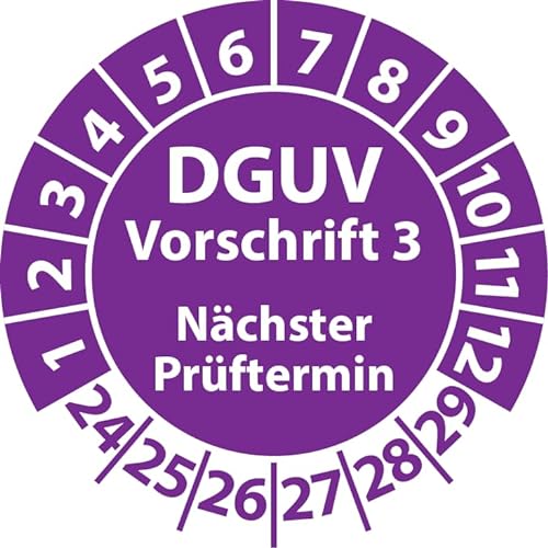 Prüfplakette DGUV Vorschrift 3 Nächster Prüftermin, selbstklebend, Prüfaufkleber, Prüfetikett, Plakette (35 mm Ø, Violett, 100) von Fast-Label