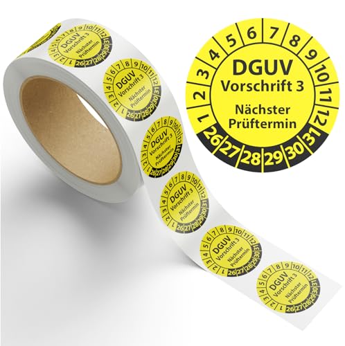 Prüfplakette DGUV Vorschrift 3 Nächster Prüftermin auf Rolle, 1000 Stück, Vinylfolie, selbstklebend, Prüfaufkleber, Prüfetikett, Plakette DGUV V3 (20 mm Ø) von Fast-Label