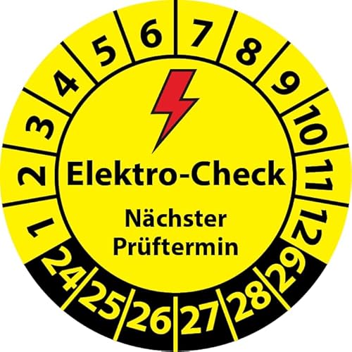 Prüfplakette Elektro-Check Nächster Prüftermin, Vinylfolie, Elektro Prüfaufkleber, Prüfetikett, Plakette E-Check (20 mm Ø, 100) von Fast-Label