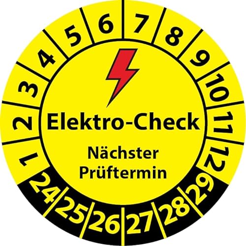 Prüfplakette Elektro-Check Nächster Prüftermin, Vinylfolie, Elektro Prüfaufkleber, Prüfetikett, Plakette E-Check (20 mm Ø, 100) von Fast-Label