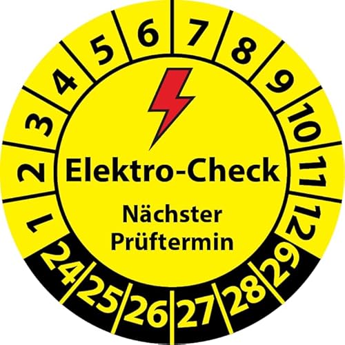 Prüfplakette Elektro-Check Nächster Prüftermin, Vinylfolie, Elektro Prüfaufkleber, Prüfetikett, Plakette E-Check (30 mm Ø, 100) von Fast-Label