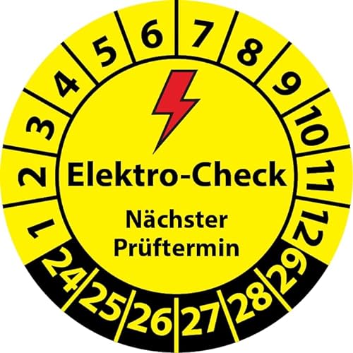 Prüfplakette Elektro-Check Nächster Prüftermin, Vinylfolie, Elektro Prüfaufkleber, Prüfetikett, Plakette E-Check (35 mm Ø, 500) von Fast-Label