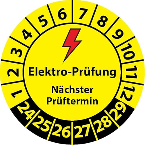 Prüfplakette Elektro-Prüfung Nächster Prüftermin, Vinylfolie, Elektro Prüfaufkleber, Prüfetikett, Plakette E-Prüfung (30 mm Ø, 100) von Fast-Label