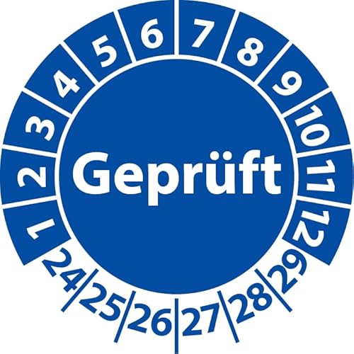 Prüfplakette Geprüft, Vinylfolie, selbstklebend, Prüfaufkleber, Prüfetikett, Plakette (20 mm Ø, Blau, 250) von Fast-Label