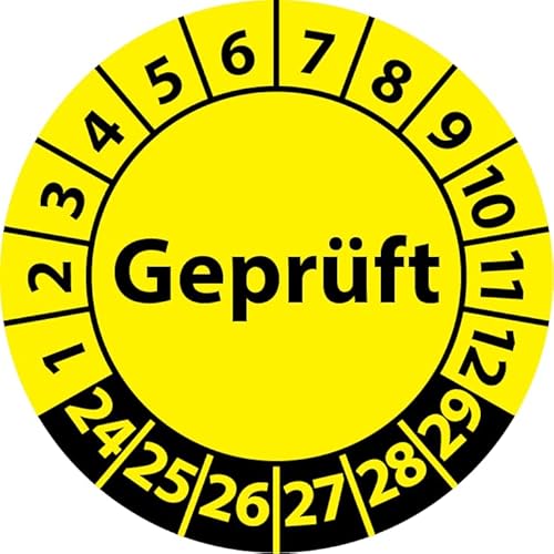 Prüfplakette Geprüft, Vinylfolie, selbstklebend, Prüfaufkleber, Prüfetikett, Plakette (20 mm Ø, Gelb, 250) von Fast-Label