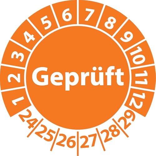 Prüfplakette Geprüft, Vinylfolie, selbstklebend, Prüfaufkleber, Prüfetikett, Plakette (20 mm Ø, Orange, 100) von Fast-Label