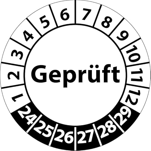 Prüfplakette Geprüft, Vinylfolie, selbstklebend, Prüfaufkleber, Prüfetikett, Plakette (20 mm Ø, Weiß, 100) von Fast-Label