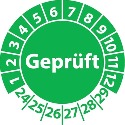 Prüfplakette Geprüft, Vinylfolie, selbstklebend, Prüfaufkleber, Prüfetikett, Plakette (25 mm Ø, Grün, 100) von Fast-Label