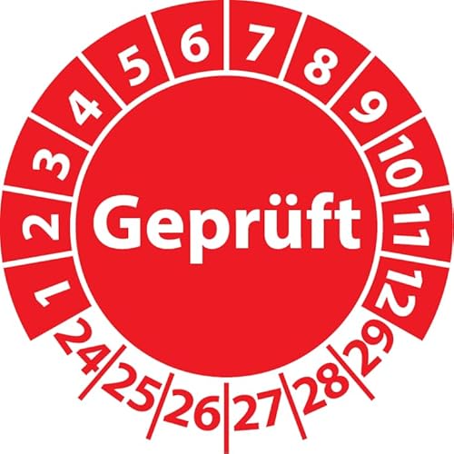 Prüfplakette Geprüft, Vinylfolie, selbstklebend, Prüfaufkleber, Prüfetikett, Plakette (25 mm Ø, Rot, 100) von Fast-Label