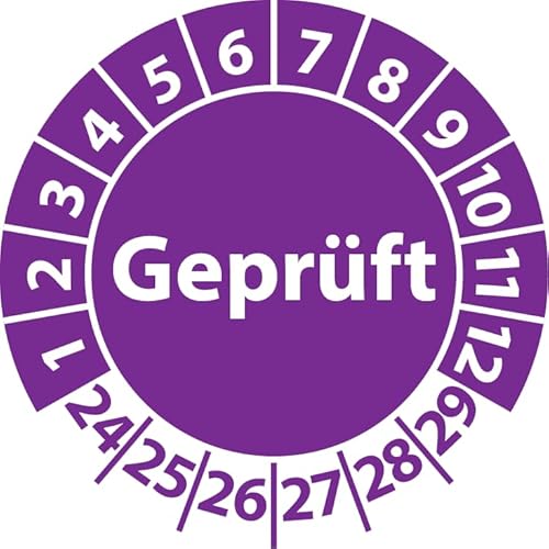 Prüfplakette Geprüft, Vinylfolie, selbstklebend, Prüfaufkleber, Prüfetikett, Plakette (30 mm Ø, Violett, 250) von Fast-Label