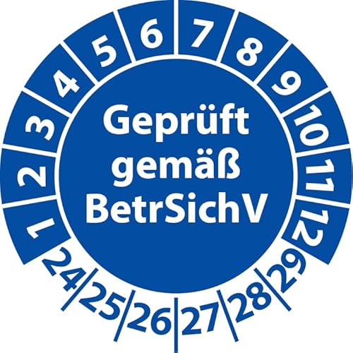 Prüfplakette Geprüft gemäß BetrSichV, Vinylfolie, Prüfaufkleber, Prüfetikett, Plakette (20 mm Ø, Blau, 100) von Fast-Label