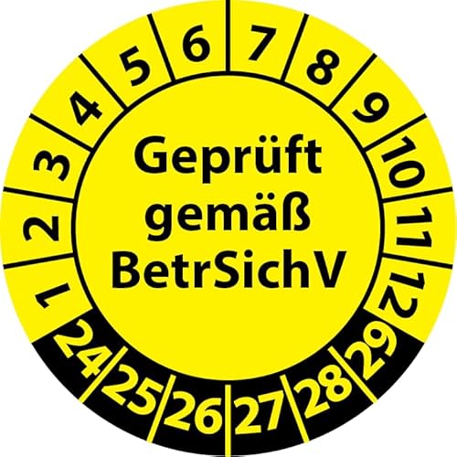 Prüfplakette Geprüft gemäß BetrSichV, Vinylfolie, Prüfaufkleber, Prüfetikett, Plakette (30 mm Ø, Gelb, 250) von Fast-Label