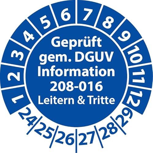 Prüfplakette Geprüft gemäß DGUV Information 208-016 Leitern und Tritte, Prüfaufkleber, Prüfetikett, Plakette (20 mm Ø, Blau, 100) von Fast-Label