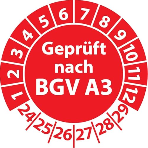 Prüfplakette Geprüft nach BGV A3, Vinylfolie, selbstklebend, Prüfaufkleber, Prüfetikett, Plakette (20 mm Ø, Rot, 100) von Fast-Label